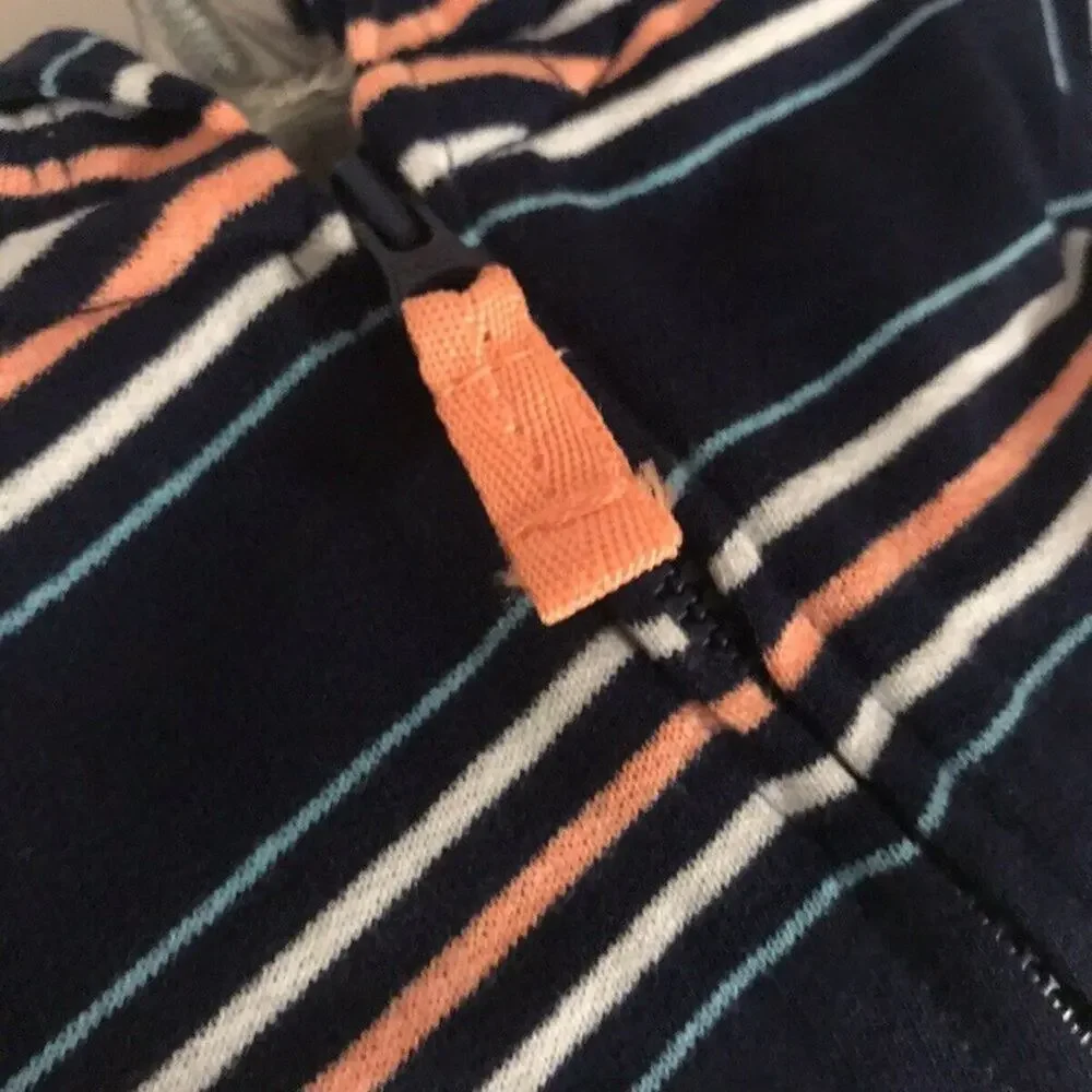 NWT Carters New Born Baby Unisex Stripes Blue Jacket Hoodie Front full Zipper